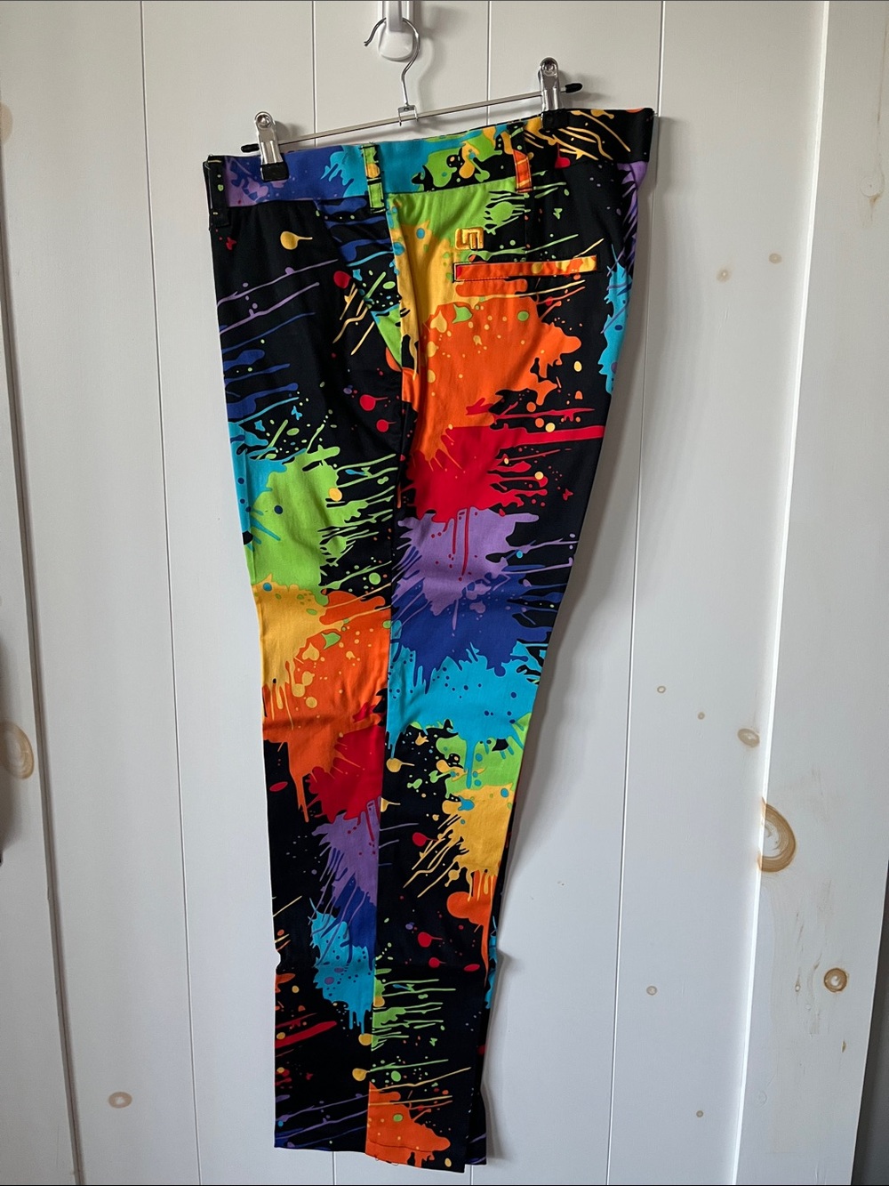 Loudmouth Men’s Paint-Splash Golf Pants in Black with Multicolor Splashes